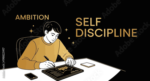 Focused Young Man Demonstrating Ambition And Self Discipline Through Dedicated Work