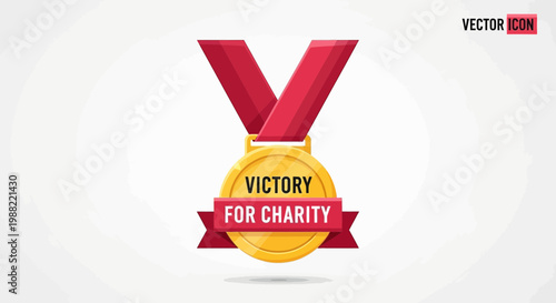 Gold Medal Illustration Featuring Victory and Charity Themes Celebrating Excellence and Support