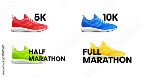 Footwear For Various Races Depicted In Different Colors And Associated Distances Displayed