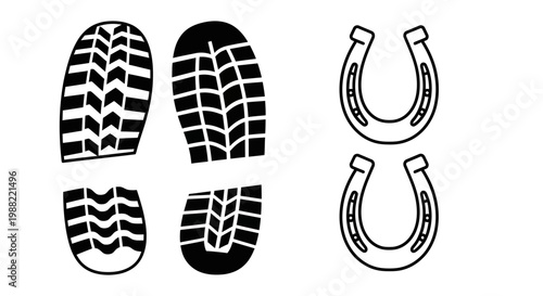 Footwear Prints and Horseshoe Icons for Concepts Related To Travel, Luck, and Exploration