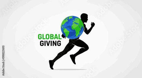 Global Action: A Person Carry Earth Representing Worldwide Giving Effort and Campaign