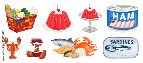 Billede på lærred PNG Vintage food illustration collection on transparent background