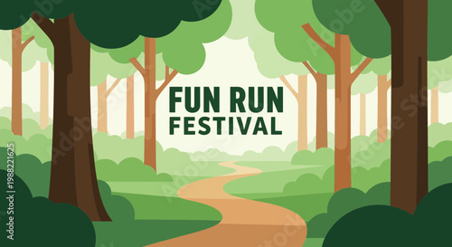 Forest Fun Run Festival Event Invitation Poster In The Natural Green Park Illustration