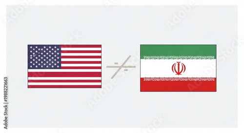 American and iranian flags with a slash symbol in between representing conflict or opposition between the united states and iran