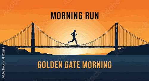 Golden Gate Bridge Runner: A Vibrant Sunrise Run Over Iconic Landmark Silhouette