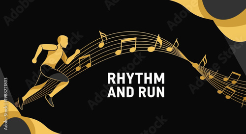 Golden Runner Synchronized With Melodic Musical Notes Motion Graphic