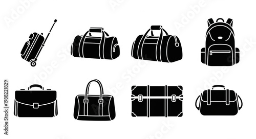 Collection of various travel bags and luggage silhouettes.