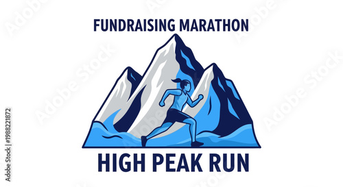 Fundraising Marathon High Peak Run Logo Depicting Athlete And Mountain Imagery For Events