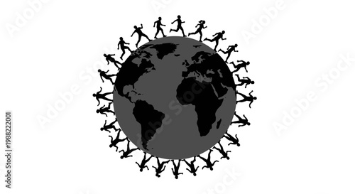 Global Community Running Around The Earth Silhouette