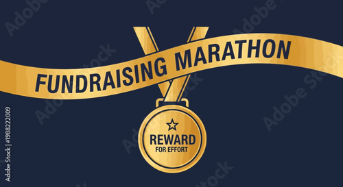Fundraising Marathon Illustration Emphasizing Reward and Effort in Gold and Navy Design