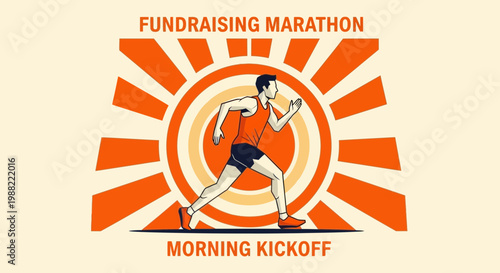 Fundraising Marathon Illustration Featuring a Runner and a Bold Sunrise Design Aesthetic