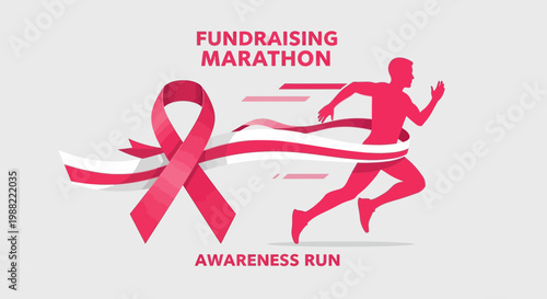 Fundraising Marathon Illustration Featuring a Ribbon and a Runner for Charity Event