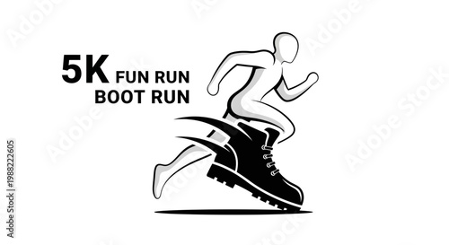 Graphic Illustration Depicting a 5K Fun Run, Boot Run, Athletic Endeavor Concept Design.