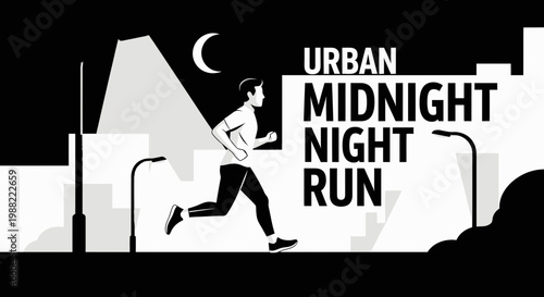 Graphic Illustration Depicting a Person Running at Night in an Urban Environment