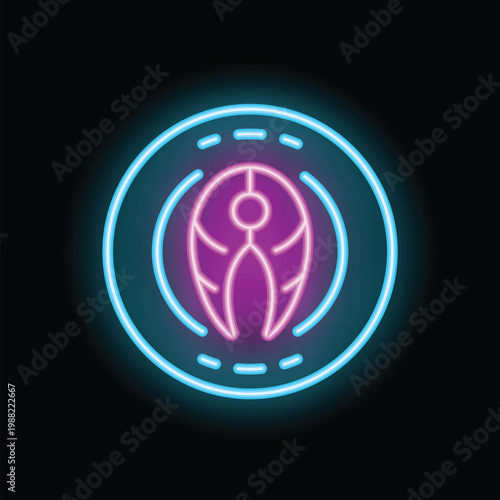 Glowing neon sign depicting a salmon fillet on a plate, ideal for restaurants or seafood lovers