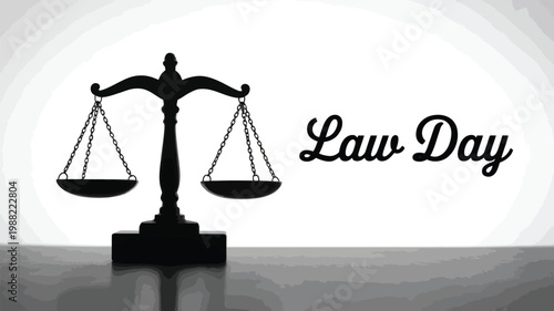 Law day concept with balanced scales of justice silhouette and legal symbol on minimal background