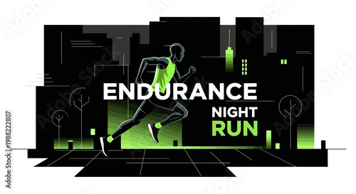 Graphic Illustration Depicting a Runner Pushing Physical Limits During an Urban Night Run