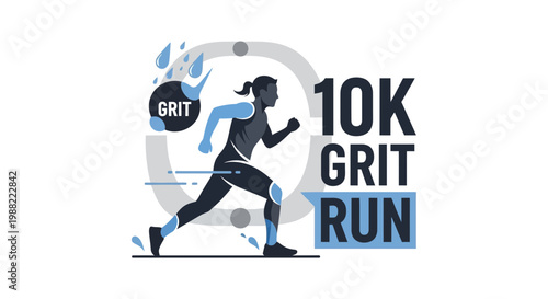 Graphic Illustration Depicting a Runner, 10K Grit Race, Showing Determination and Perseverance