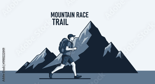 Graphic Illustration Depicting A Silhouette Runner Navigating Mountain Terrain And Race