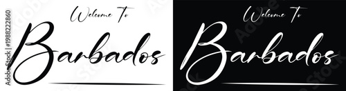 Welcome to Barbados handwritten calligraphy text design with brush stroke underline.