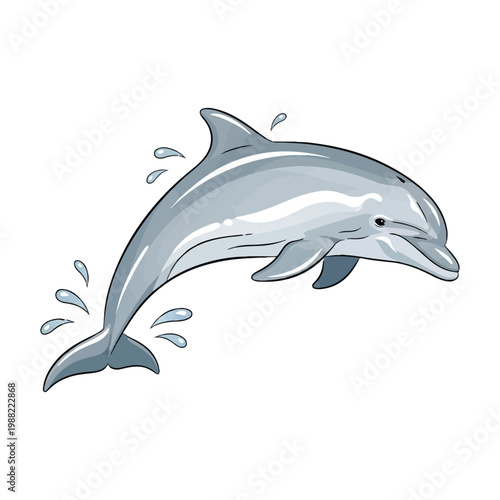 Leaping dolphin against a pure white backdrop clean and simple design