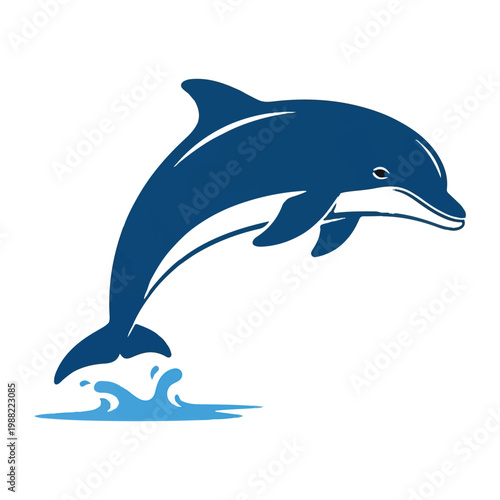 Leaping dolphin against a pure white backdrop clean and simple design