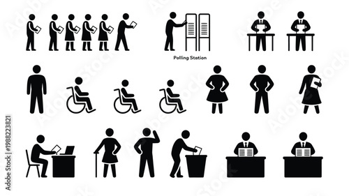 People icons set with different human activities and professions silhouette design