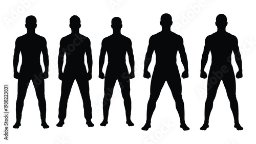 Five male silhouettes demonstrating varying body types from thin to muscular