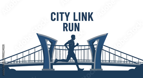 Graphic Illustration of The City Run With Silhouette Of A Bridge And A Running Man