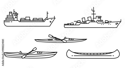 Collection of various boats and watercraft illustrations.