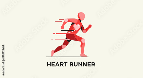 Heart Runner in Motion: Abstract Design Depicting Cardiovascular Health and Fitness Concept