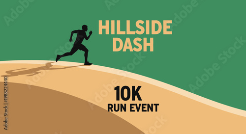 Hillside Dash 10K Run Event Announcement Featuring Silhouette of a Runner in Action