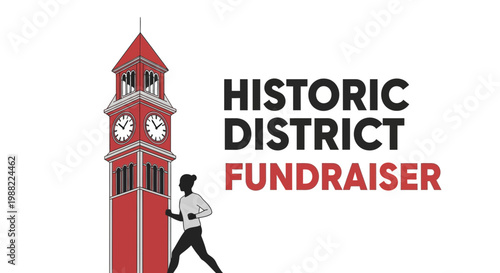 Historic Clock Tower District Fundraiser Promoting Community Gathering And Charity Benefit