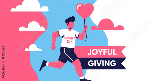 Heart Shape Balloon Flys with Charity Run Boy Promoting Joyful Giving Activities