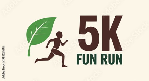 Healthy Lifestyle 5K Fun Run Emblem Featuring Runner and Nature Element