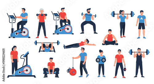 Healthy Lifestyle and Group Fitness: Diverse Individuals Engaging in Various Workout Activities