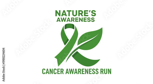 Green Ribbon With Leaf Symbolizing Nature's Awareness And Cancer Awareness Run