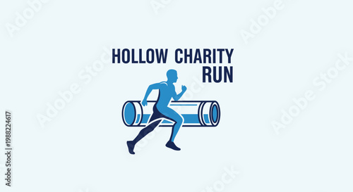 Hollow Charity Run Logo Portraying a Runner with Cylinders Symbolizing Community Support