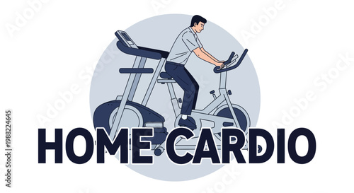 Home Cardio Workout: Man Riding Exercise Bike and Treadmill for Fitness and Health