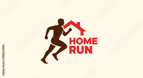 Home Run Icon Represents Fitness, Achievement, and Reaching the Goal, Running to Home