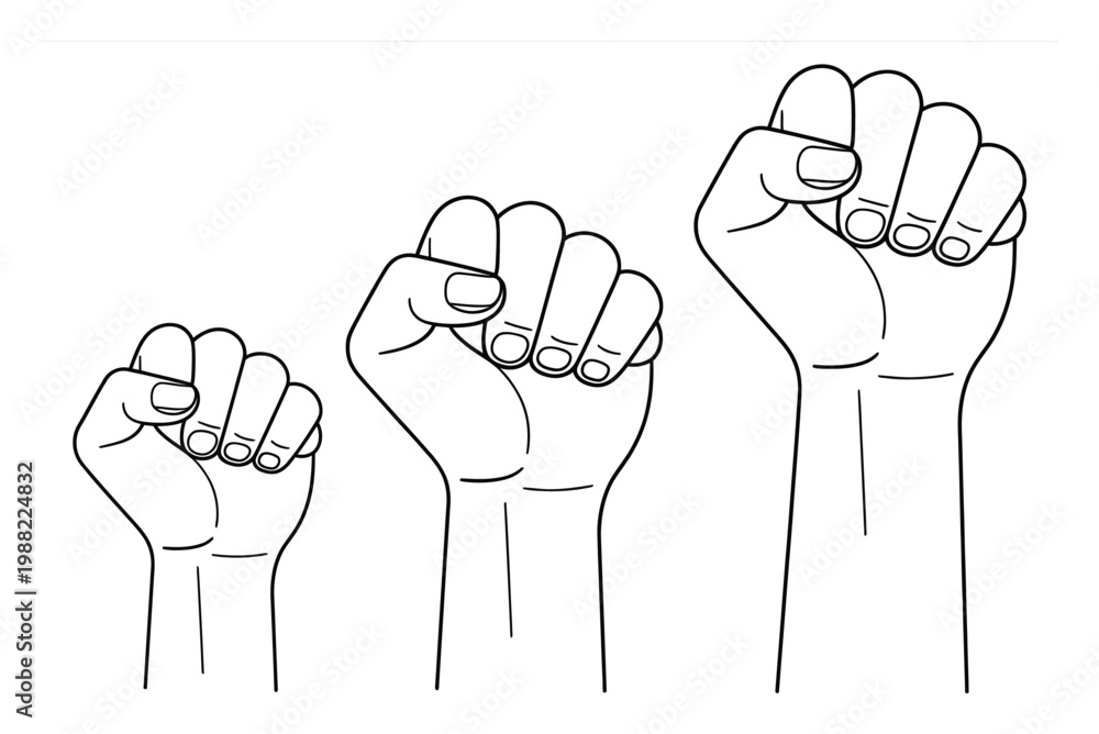 Fototapeta premium Raised Fist Vector Illustrations in Different Sizes