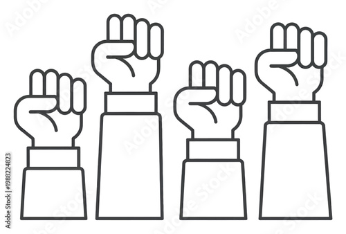 Raised Fists Vector Illustration in Black Outline Style