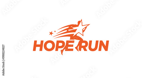 Hope Run Logo Design With Star Burst and Athlete Silhouette in Orange Color Vector