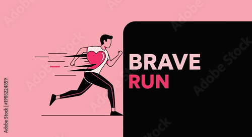 Heart Shape Running Man Symbolizes Speed and Stamina in Modern and Dynamic Style.