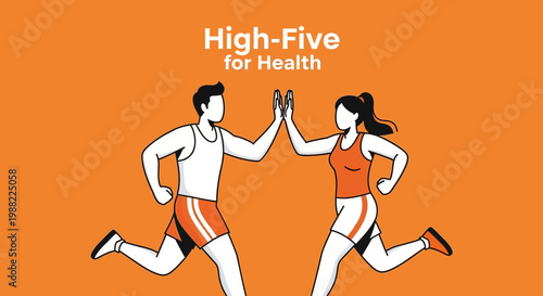 Healthy Lifestyle Concept Depicted with a High-Five Greeting and Energetic Running
