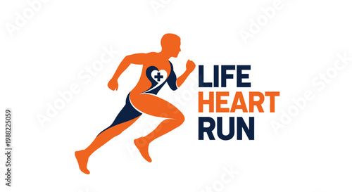 Healthy Lifestyle Concept Depicted Through Running Silhouette And Medical Heart Symbol