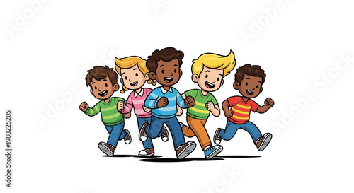 Group Of Diverse Children Energetically Running Towards A Bright Future