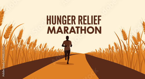 Hunger Relief Marathon: Running Towards a Solution with Wheat Field Background