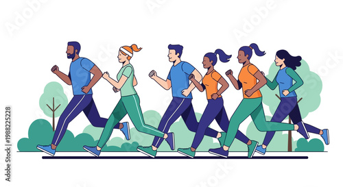 Group Of Diverse Individuals Running Outdoors For Exercise And Community Building