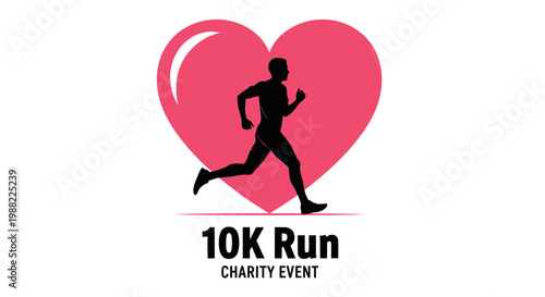 Heart Shaped Charity Run Featuring Silhouette of a Runner and Event Announcement